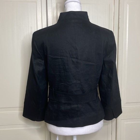 Boutique Essentials Women’s Black Linen High Collar Blazer Jacket Top Size 8 - Picture 7 of 12